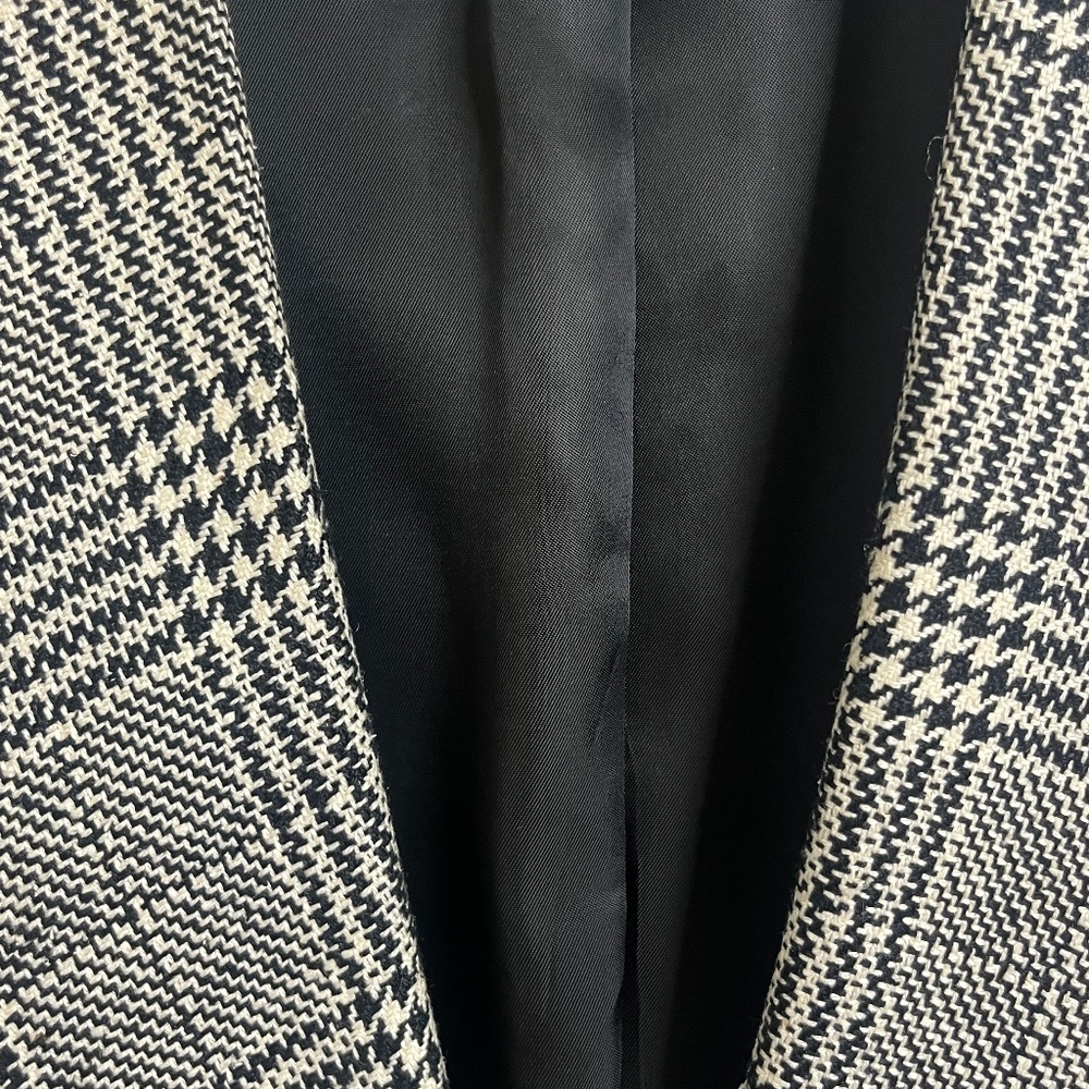 Vintage Bachrach Plaid Blazer 40R 100% Silk Lined Black White Glen Check - Picture 3 of 14